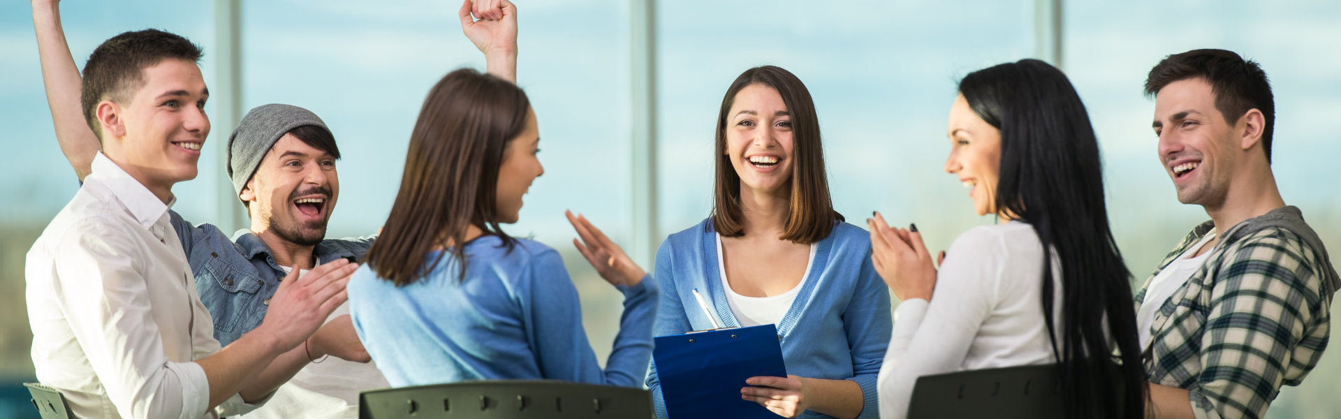 group of people cheering